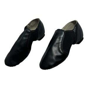 Linodes Kids Black PU Leather Jazz Dance Shoes Split Sole Slip On Size 1.5